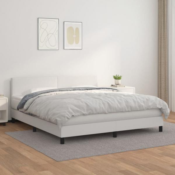 Boxspringbett mit Matratze Weiß 160x200 cm Kunstleder (Farbe: Weiß)