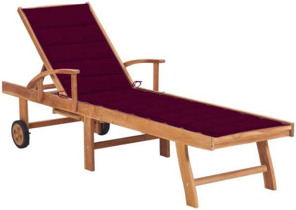 vidaXL Sonnenliege mit Auflage Weinrot Massivholz Teak 3063015