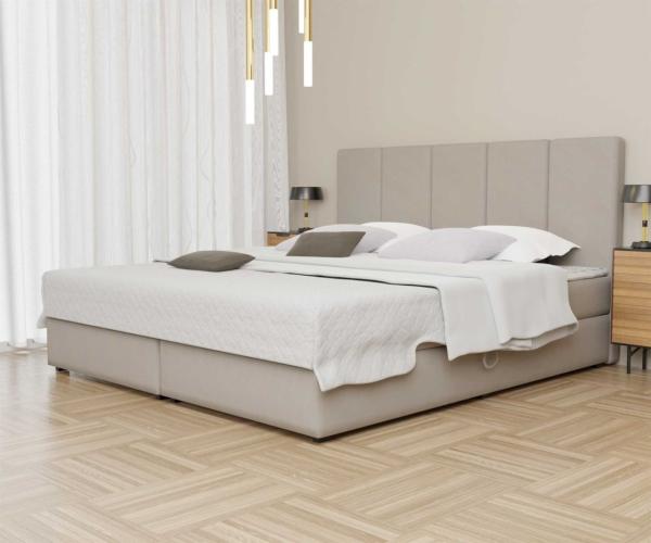 Boxspringbett Schlafzimmerbett ELICIO 120x200cm Stoff Creme inkl. Bettkasten