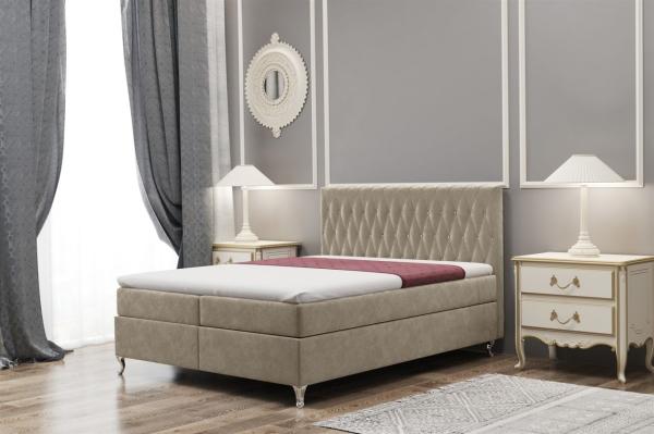 Boxspringbett Schlafzimmerbett ESME 160x200cm in Stoff Riviera Cappuccino