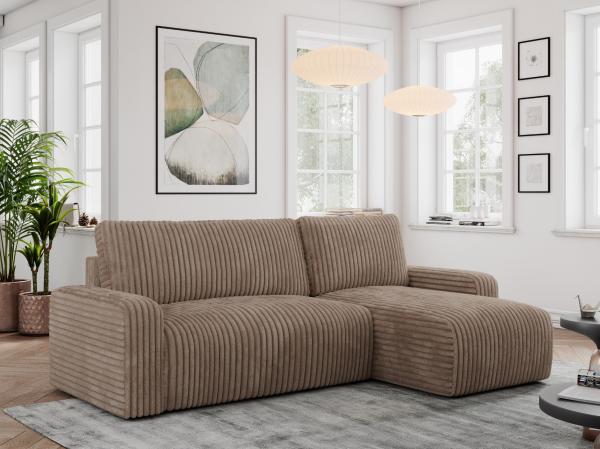 Ecksofa L-form, mit Schlaffunktion und Bettkasten - ARGOS - Braun Cord