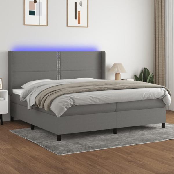 vidaXL Boxspringbett mit Matratze & LED Stoff Dunkelgrau 200 x 200 cm, Härtegrad: H2 [3138262]