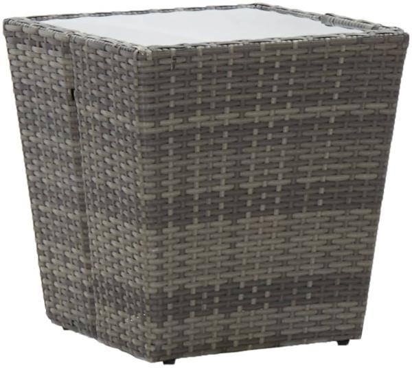 Beistelltisch Poly Rattan und Hartglas, grau, 43 x 41,5 x 41,5 cm