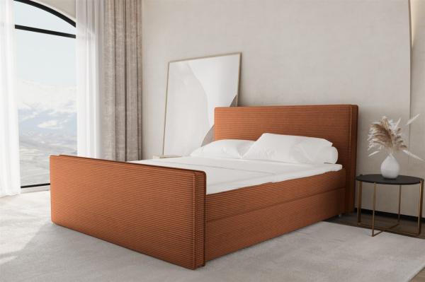 Boxspringbett Schlafzimmerbett CELES 200x200cm Stoff Poso Ziegelrot