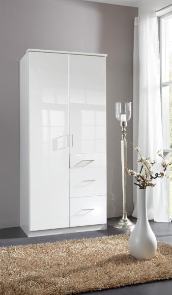 Drehtürenschrank >Clack< in HOCHGLANZ LACK WEISS - 91x199x58cm (BxHxT)