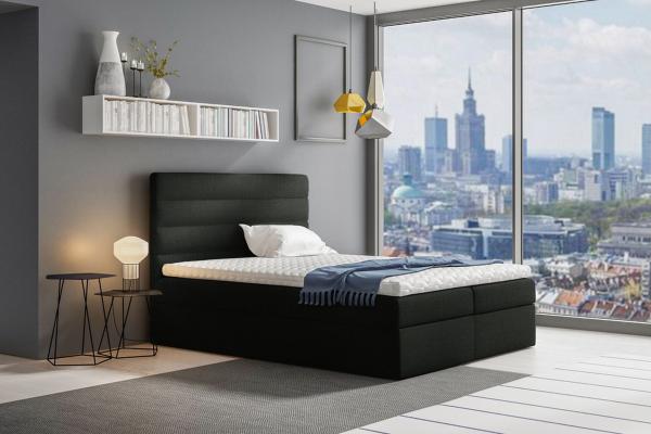 Stylefy 'Adelasia' Boxspringbett Strukturstoff Inari Schwarz 120 x 200 cm