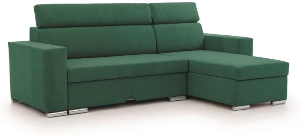 Ecksofa Schlafsofa Sofa CANTON in Stoff Camelia Grün Ottomane Rechts