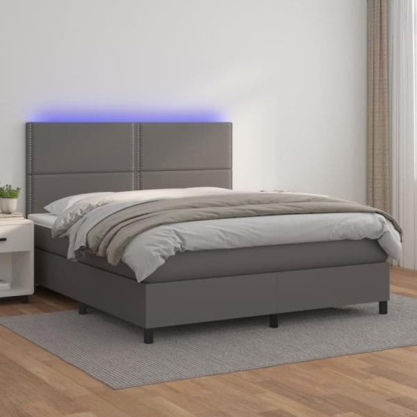 Boxspringbett mit Matratze & LED Grau 160x200 cm Kunstleder (Farbe: Grau)