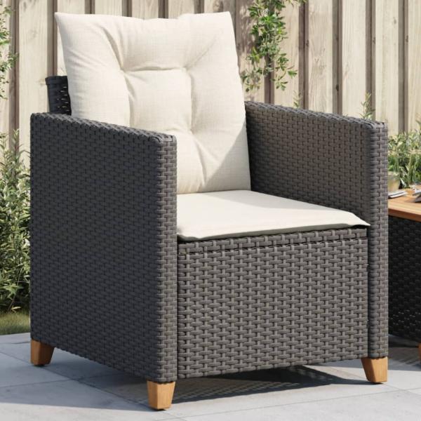 vidaXL Gartensessel mit Kissen Schwarz Poly Rattan