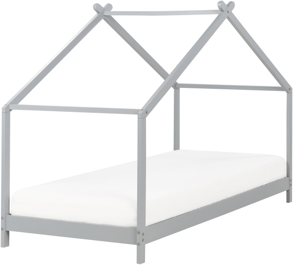 Kinder-Hausbett Kiefernholz grau Lattenrost 90 x 200 cm ORLU