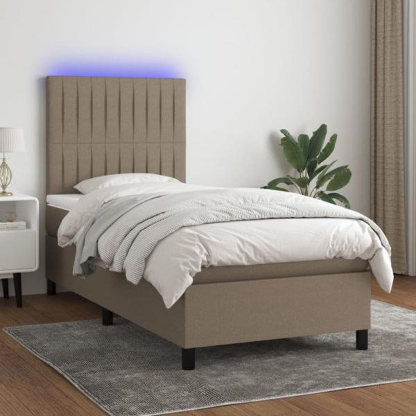 Boxspringbett mit Matratze & LED Taupe 90x190 cm Stoff (Farbe: Taupe)