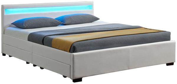 Juskys Polsterbett mit Schubladen und LED-Beleuchtung 'Lyon' Weiß 140 x 200 cm false