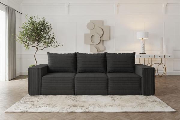 Sofa Designersofa ESTELLE 3-Sitzer mit Schlaffunktion in Stoff Poso Schwarz