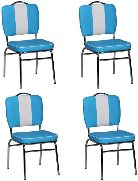 4er-Set Esszimmerstühle KING American Diner 50er Jahre Retro blau/weiß