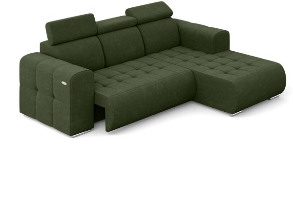 MEBLINI Elektrische Schlafcouch - Ecksofa mit Schlaffunktion - Sofa mit Relaxfunktion und Kopfstützen - Couch L-Form - Eckcouch - Wohnlandschaft - MADELINE - 266x200x93cm Rechts - Grün Samt