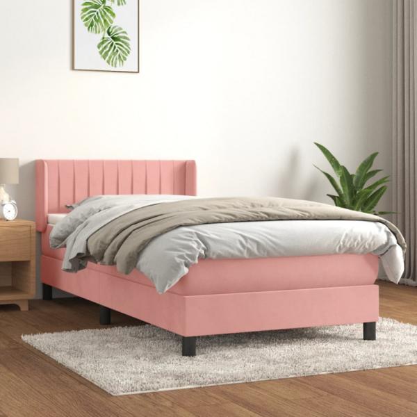 Boxspringbett mit Matratze Rosa 90x190 cm Samt (Farbe: Rosa)