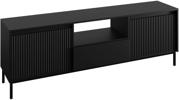 TV-Lowboard Ozmi 2K1SZ mit 2 Türen und Schubladen auf Kugelgleitschiene (Farbe: Schwarz)