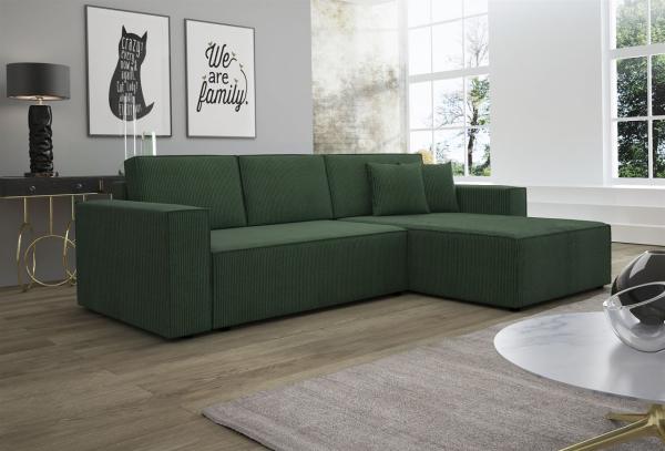 Ecksofa Schlafsofa Sofa CONOR PREMIUM Stoff Poso Dunkelgrün Ottomane Rechts