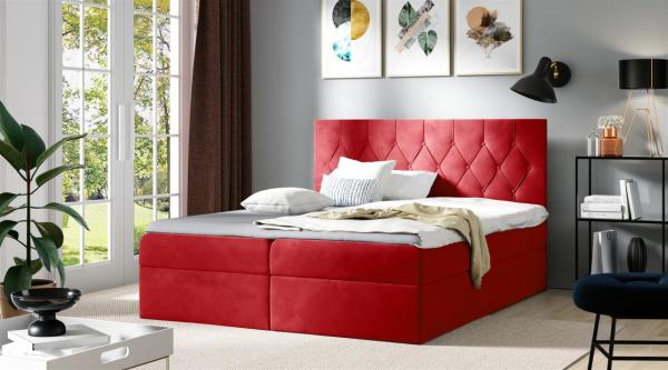 Boxspringbett Schlafzimmerbett MANOLIS 180x200cm Stoff Alova Rot