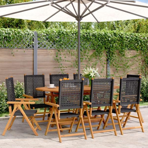 Gartenstuhl Verstellbar 8 Stk. Schwarz Poly Rattan Massivholz 3214522