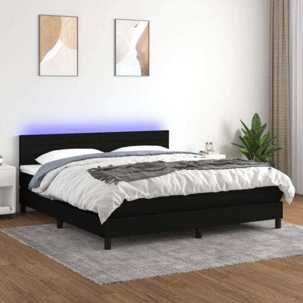 Boxspringbett mit Matratze & LED Schwarz 180x200 cm Stoff (Farbe: Schwarz)