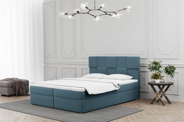 Boxspringbett Schlafzimmerbett JOLIE 200x200cm in Stoff Matt Velvet Blaugrau