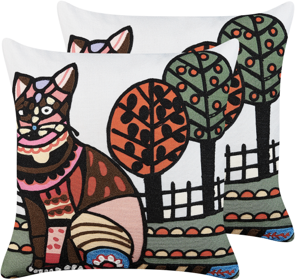 Dekokissen Katzenmotiv mehrfarbig bestickt 50 x 50 cm 2er Set MEHSANA