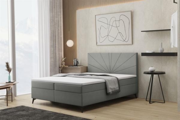 Boxspringbett Schlafzimmerbett PONCE 200x200cm in Stoff Riviera Grau