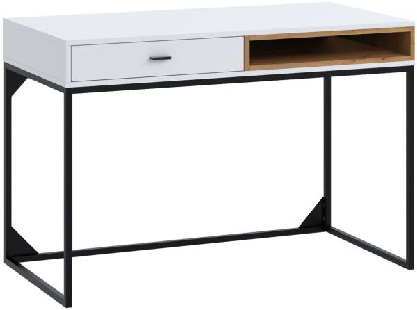 Schreibtisch Olier OL01, Farbe: Weiß / Weiß + Artisan Eiche, 120x60cm