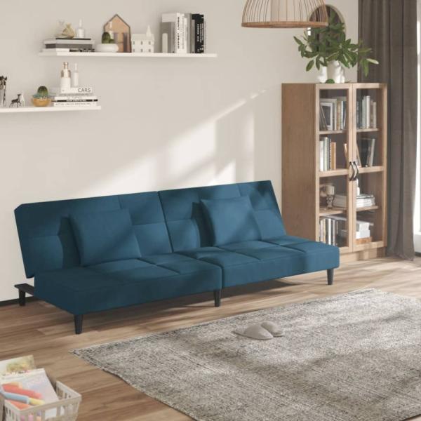 vidaXL Schlafsofa 2-Sitzer mit 2 Kissen Blau Samt