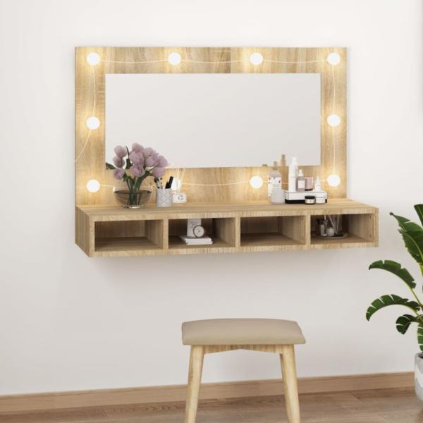 Spiegelschrank mit LED Sonoma-Eiche 90x31,5x62 cm