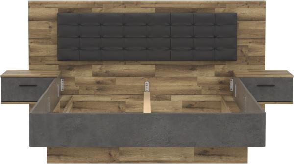 FORTE Ricciano Bett + Nakos, Holzwerkstoff, Braun/Grau, 296,5 x 120 x 209,9 cm