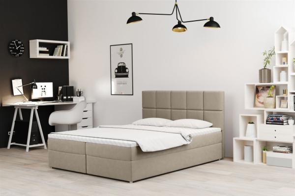 Boxspringbett Schlafzimmerbett FRASCO 180x200cm in Stoff Soro Beige