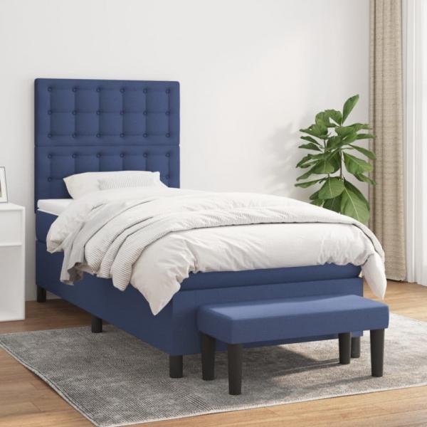 Boxspringbett mit Matratze Blau 100x200 cm Stoff (Farbe: Blau)