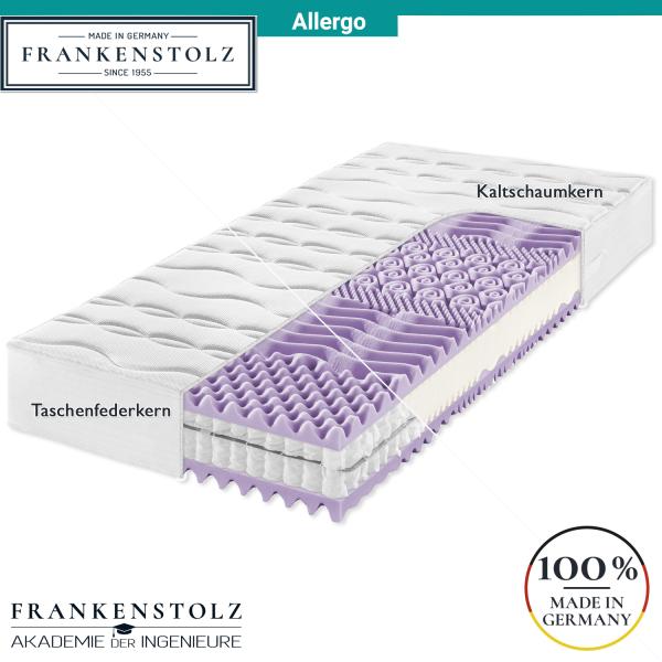 Frankenstolz Allergo Matratze perfekt für Allergiker 160x200 cm, H3, Taschenfedern