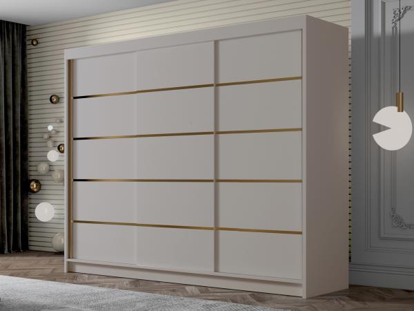 Kleiderschrank mit Goldverzierung Aramao VII mit drei Schwebetüren (Farbe: Cashmere)