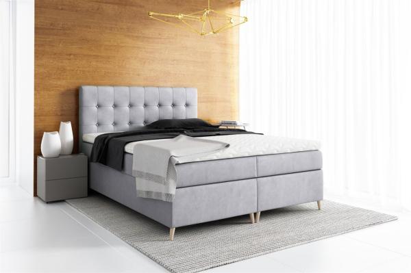 Boxspringbett Schlafzimmerbett GABIN 120x200cm Stoff Jasmine Hellgrau