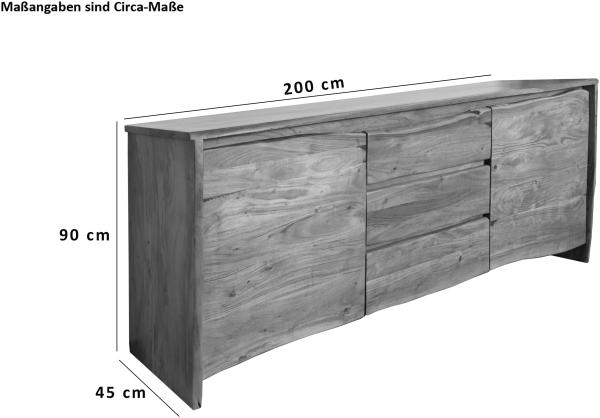 Sideboard Baumkante 200 x 45 x 90 cm Akazienholz massiv naturfarben DAHLIA 86441391 Bild 6