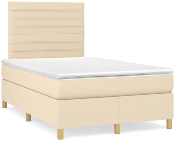 Boxspringbett mit Matratze & LED Creme 120x190 cm Stoff (Farbe: Creme)