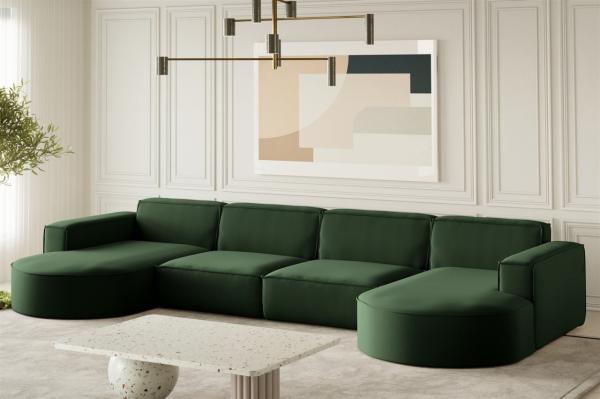 Wohnlandschaft U-Form Sofa PALMA XL in Stoff Opera Velvet Grün