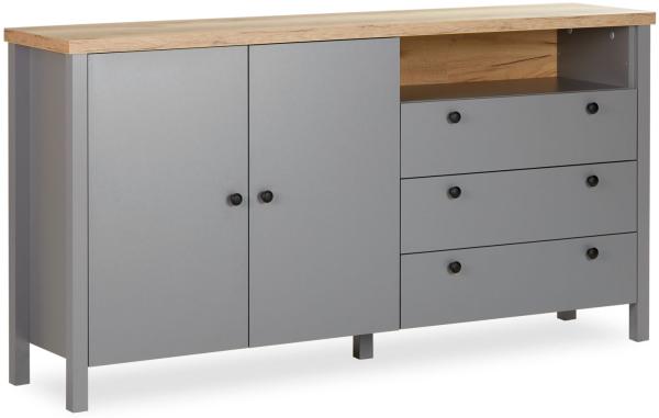 Homestyle4u Sideboard, Holz grau, 166,5 x 86,5 x 38 cm