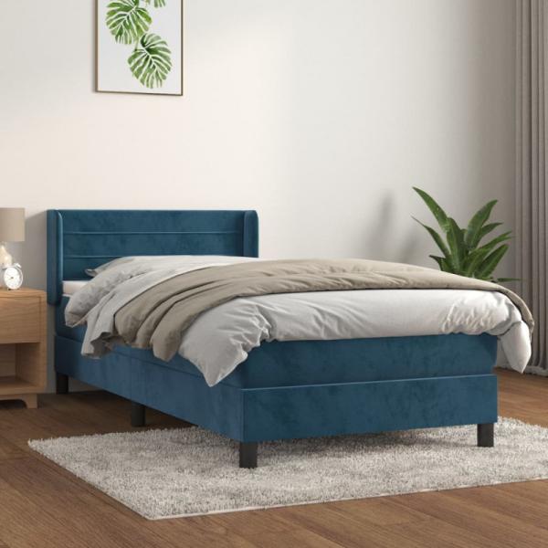 Boxspringbett mit Matratze Dunkelblau 90x190 cm Samt (Farbe: Blau)