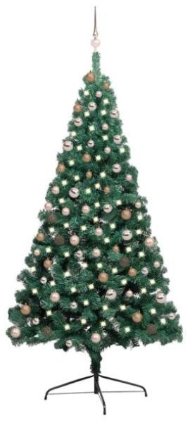 vidaXL Künstlicher Halber Weihnachtsbaum mit LEDs & Kugeln Grün 210 cm, Mit Beleuchtung [3077566]