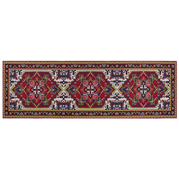 Teppich rot 80 x 240 cm orientalisches Muster Kurzflor COLACHEL