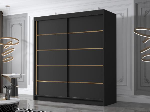 Kleiderschrank mit Goldverzierung Bajpra IV mit zwei Schwebetüren (Farbe: Schwarz)