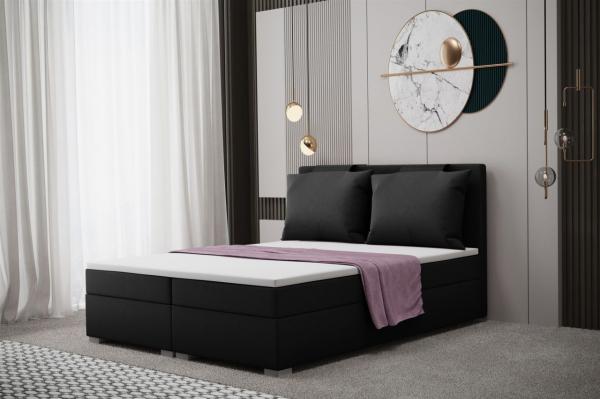 Boxspringbett Schlafzimmerbett MATRO 140x200cm in Stoff Soro Schwarz