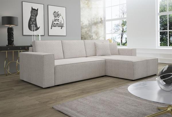 Ecksofa Schlafsofa Sofa CONOR PREMIUM Stoff Poso Altweiß Ottomane Rechts