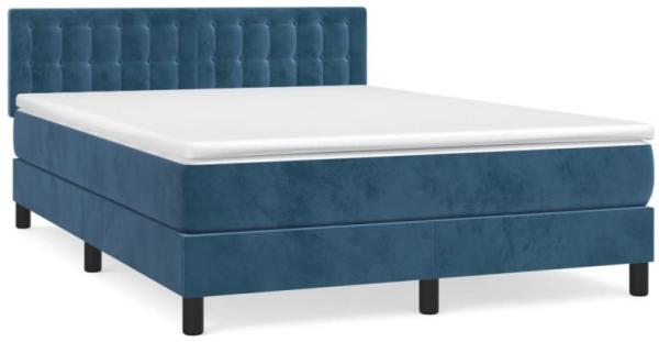 Boxspringbett mit Matratze Dunkelblau 140x200 cm Samt (Farbe: Blau)