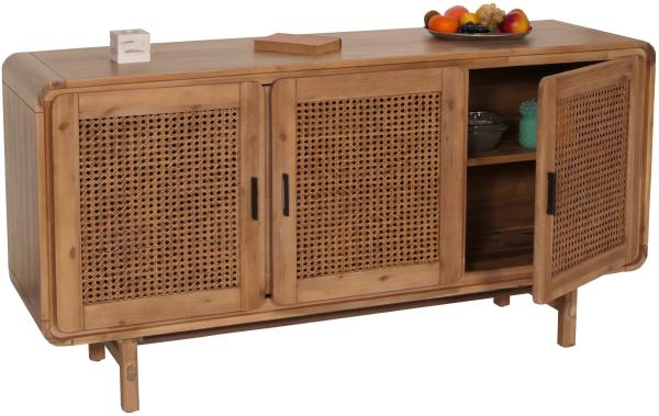 Sideboard HWC-M47, Schrank Kommode Anrichte, Staufächer, Rattan Akazie Massiv-Holz gebeizt 82x160x45cm 38kg