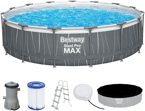Steel Pro MAX™ Frame Pool Komplett-Set mit Filterpumpe Ø 457 x 107 cm, LED-Design, rund